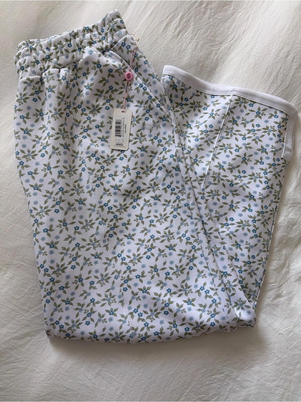 Simply Southern White Joggers with Blue Floral & Green Leaf Print